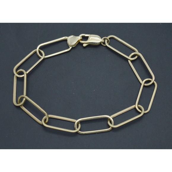 Real 14K Solid Yellow Gold 7.7mm Paperclip Link 7.5" Charm Bracelet 3.4gram - Picture 1 of 7
